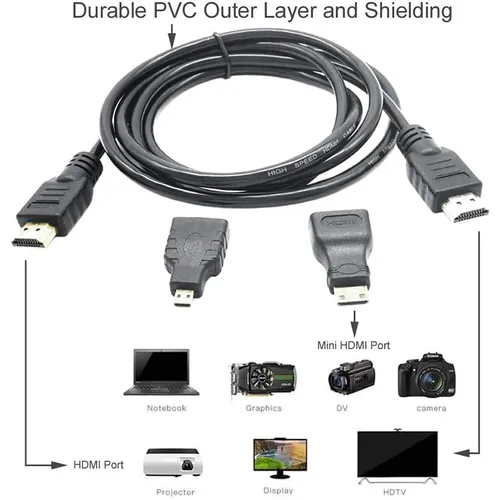3 In 1 HDMI to HDMI Cable with Mini HDMI and Micro HDMI Adapter Converter Kit