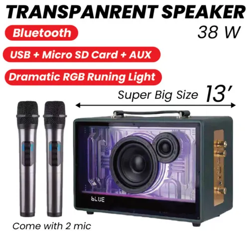 A66-Portable Wireless Bluetooth Karaoke Speaker with Deep Bass, Dual Wireless Microphones, Long Battery Life & Powe