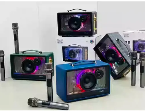 A66-Portable Wireless Bluetooth Karaoke Speaker with Deep Bass, Dual Wireless Microphones, Long Battery Life & Powe