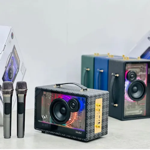 A66-Portable Wireless Bluetooth Karaoke Speaker with Deep Bass, Dual Wireless Microphones, Long Battery Life & Powe