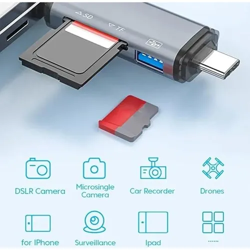 ADS-306 Multi Port 6 in 1 USB 3.0 + Type-C + Lightning Memory Card Reader Adapter