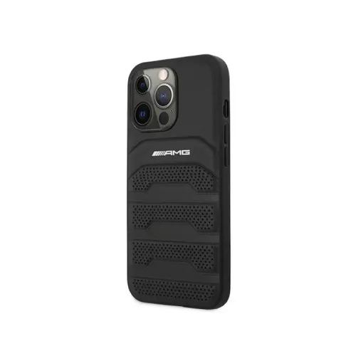 AMG Genuine Leather Case With Perforated Black Leather Debossed Lines Hot Stamped White Logo 14 Pro Max