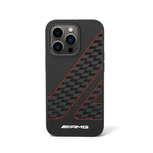 AMG Liquid Silicone Case - Checkered Flag Pattern, Bumper Protection iPhone 14 Pro Compatibility - Black/Red
