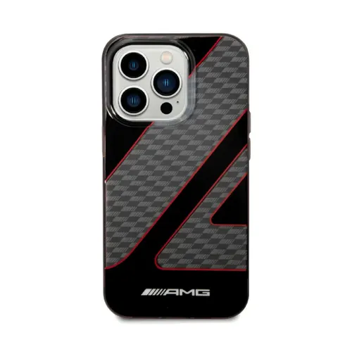 AMG Transparent Double Layer Case with Checkered Flag Pattern Crystal Case iPhone 14 Pro Compatibility - Red