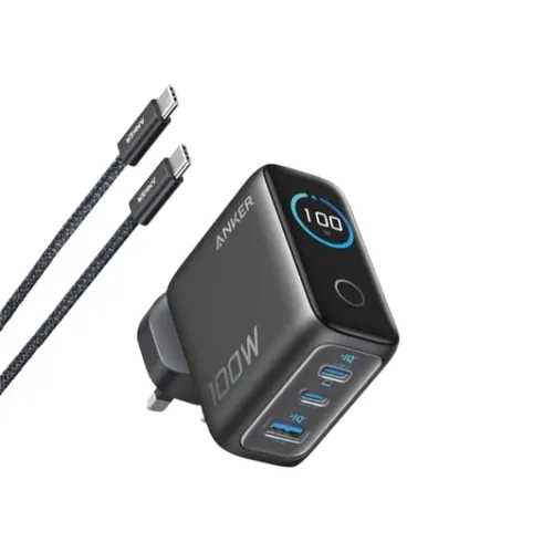 Anker 100W GaN 3-Port Fast Charger with Smart Display (B121BKZ1)