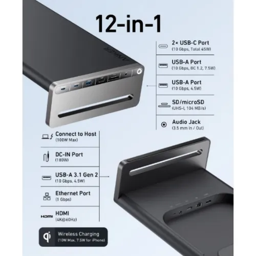 Anker 675 USB-C Docking Station (12-in-1, Monitor Stand, Wireless)