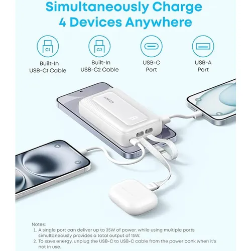 Anker A110LH12 Zolo 35W 10000mAh Power Bank with Built-in Dual USB-C Cables