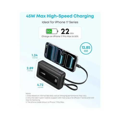 Anker A110MH12 Zolo 45W 20000mAh Power Bank with Dual Built-in USB-C Cables