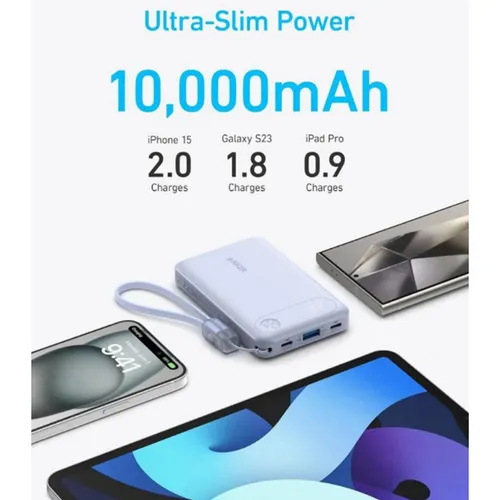 Anker A1257 Powercore 22.5W 10000mAh Power Bank With Built-in USB-C Cable Lanyard