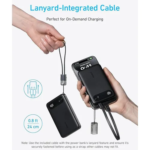 Anker A1257 Powercore 22.5W 10000mAh Power Bank With Built-in USB-C Cable Lanyard