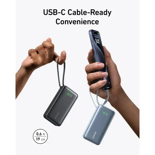 Anker A1259 Nano 30W 10000mAh Lightweight Power Bank with Built-In USB-C Cable