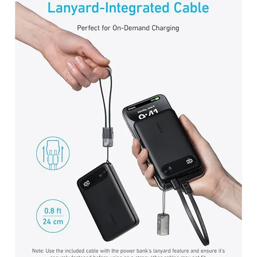 Anker A1388 22.5W 10000mAh Power Bank with Built-in USB-C Cable Lanyard