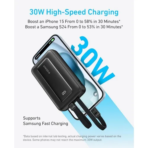 Anker A1680H11 Zolo 30W 10000mAh Power Bank with Built-in USB-C and Lightning Cable