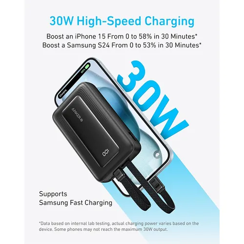 Anker A1680H31 30W 10000mAh Zolo Power Bank with Built-In USB-C and Lightning Cable