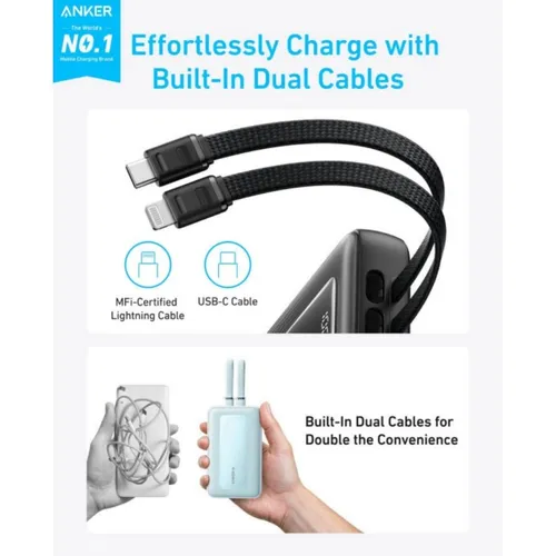 Anker A1681H11 Zolo 30W Portable Charger 20000mAh Power Bank with Built-in USB-C And Lightning Cable