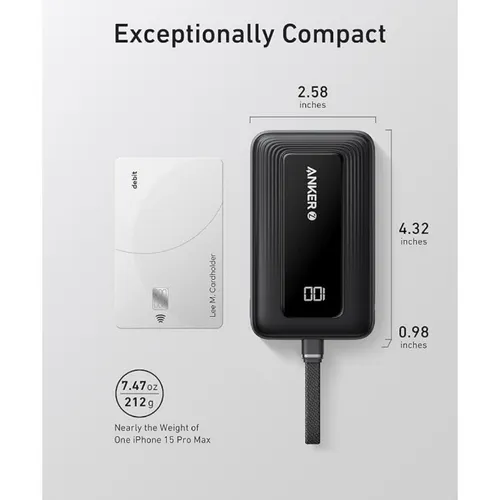 Anker A1688H11 Zolo 30W Portable Charger 10000mAh Power Bank with Built-in USB-C Cable