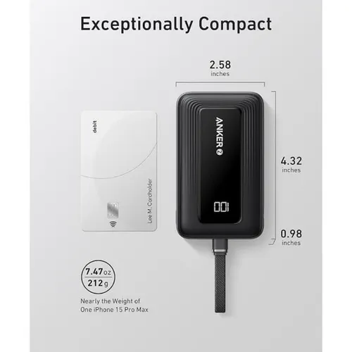 Anker A1688H11 Zolo 30W Portable Charger 10000mAh Power Bank with Built-in USB-C Cable