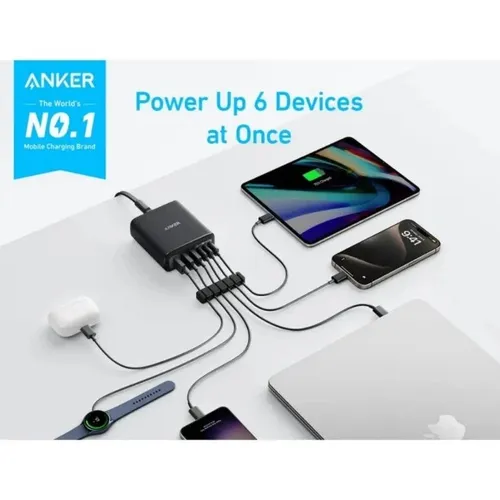 Anker A2154K11 112W 6 Ports USB C Charger SG 3 Pin