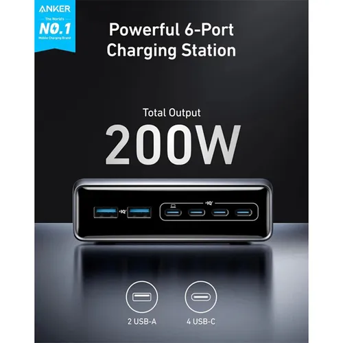 Anker A2683 Prime Charger, 200W 6 Ports GaN Multi Port Desktop Charging Station