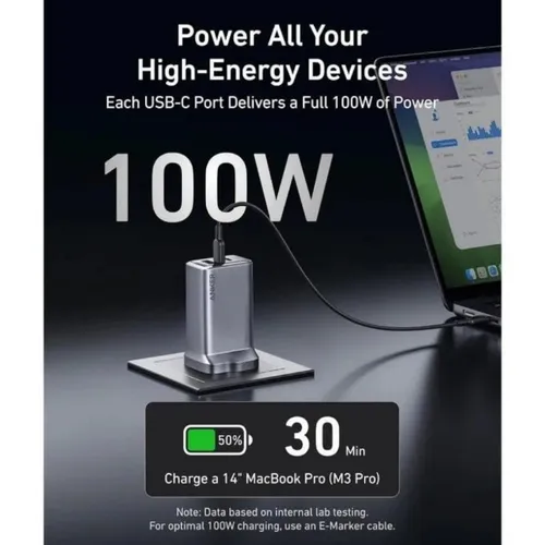 Anker A2688241 Prime 100W 3-Port GaN 3 Pin Charger