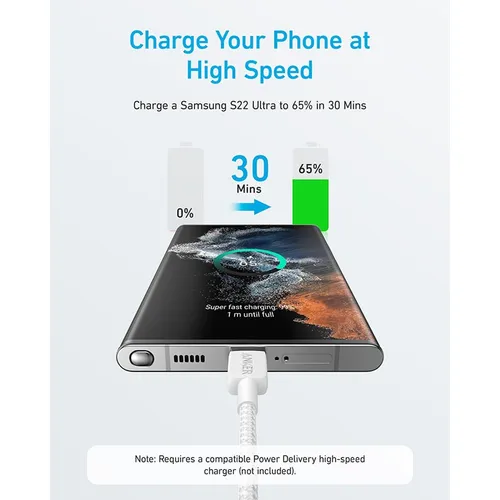 Anker A81F5 322 60W USB-C to USB-C 3ft 0.9m Braided Cable