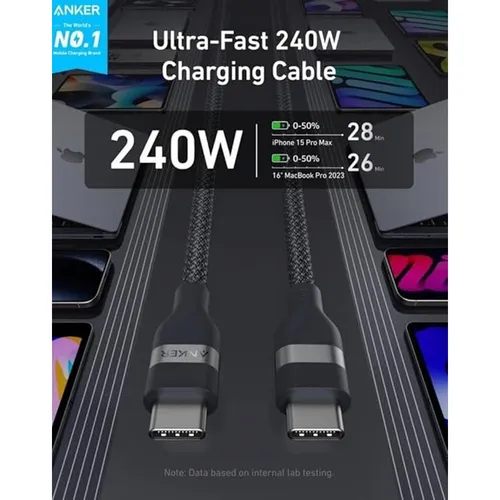 Anker A82E2H12 240W 6ft Upcycled-Braided USB-C to USB-C Cable