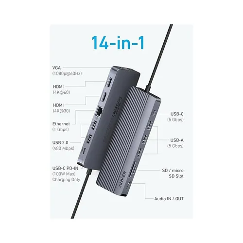 Anker A8389 14 in 1 Triple Display USB-C Hub Adapter