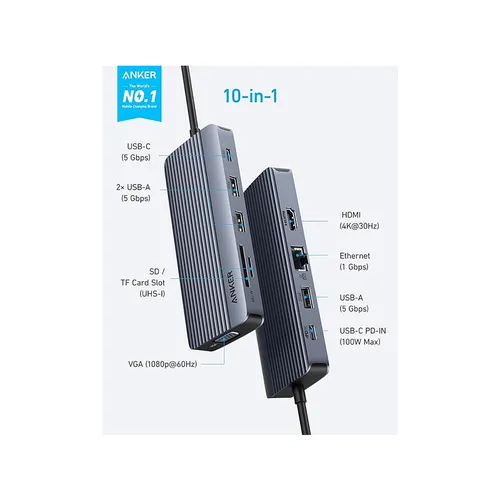 Anker A83C2 10-in-1 USB C Hub, Dual-Display USB-C Docking Station