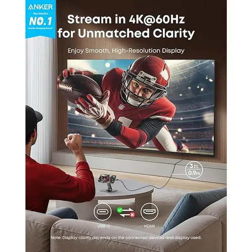 Anker A87E0H11 Nano USB-C to 4K HDMI 3ft Braided Cable