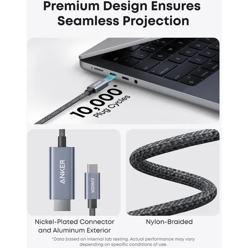 Anker A87E0H11 Nano USB-C to 4K HDMI 3ft Braided Cable