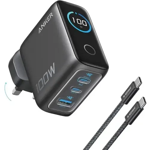 Anker B121BKZ1 3-Port 100W PD Fast Charging GaN USB-C Charger