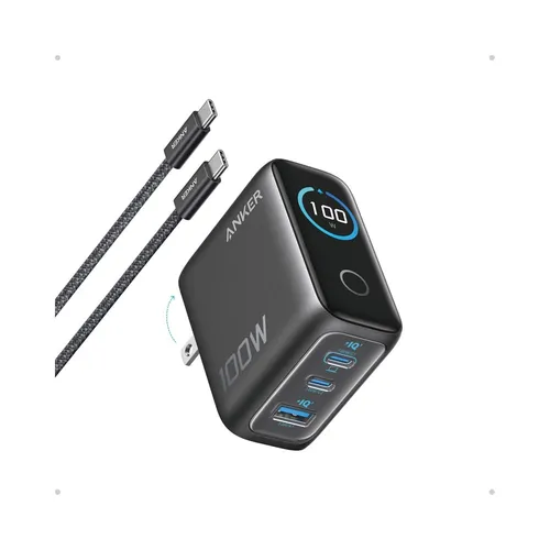 Anker B121BKZ1 3-Port 100W PD Fast Charging GaN USB-C Charger