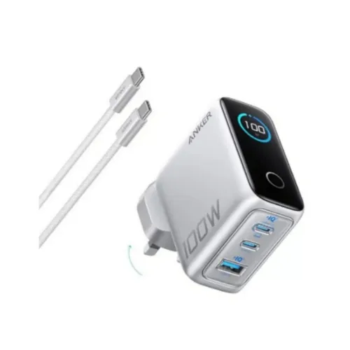 Anker B121BKZ1 3-Port 100W PD Fast Charging GaN USB-C Charger With USB-C Cable