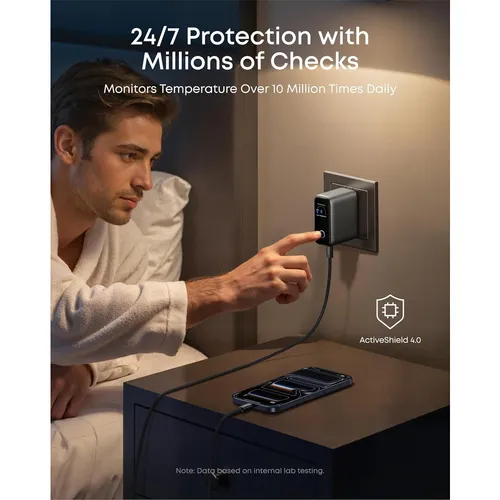 Anker B121BKZ1 3-Port 100W PD Fast Charging GaN USB-C Charger With USB-C Cable