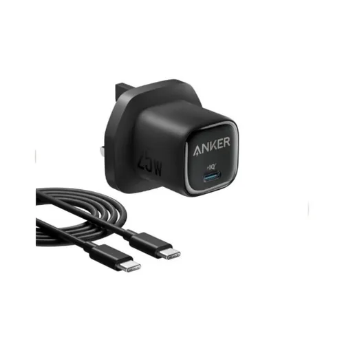 Anker B2656K11 25W Compact UK 3 Pin USB-C Charger with Type-C to Type-C Cable