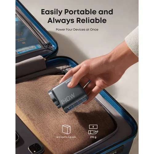 Anker B2697 GaN 140W 4-Port 3 USB-C + 1 USB-A PD3.1 Laptop Charger with 5ft USB-C to USB-C Cable
