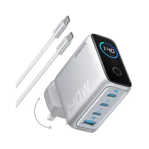 Anker B2697 GaN 140W 4-Port 3 USB-C + 1 USB-A PD3.1 Laptop Charger with 5ft USB-C to USB-C Cable