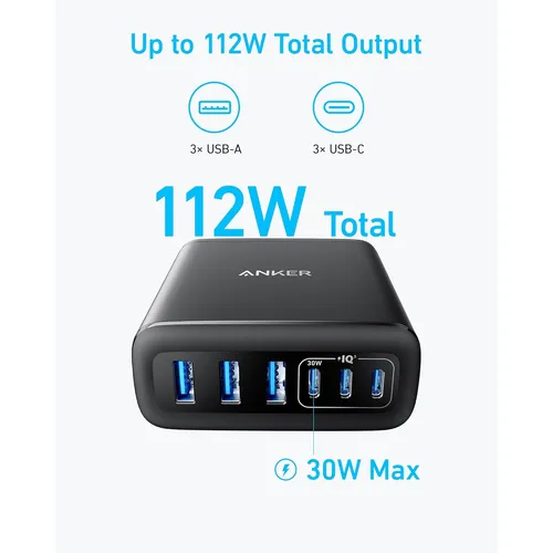 Anker Charger (112W, 6 Ports, GaN)