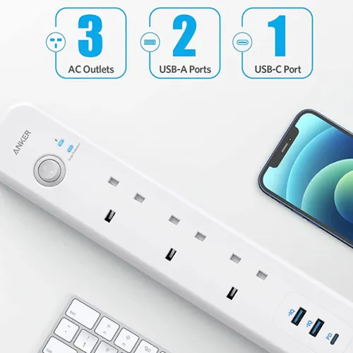 Anker PowerExtend USB-C 3 Strip Extension Power Cord