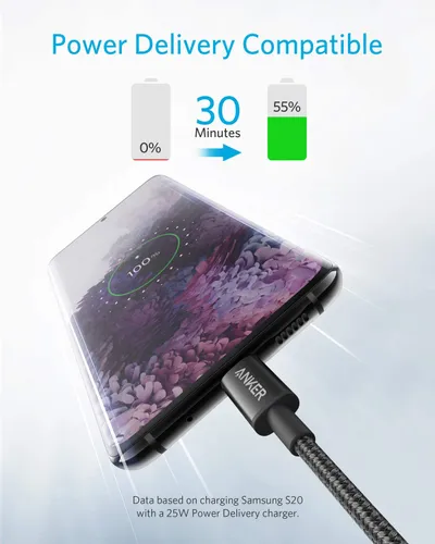 Anker PowerLine Nylon USB-C to USB-C Cable (60W, 3.3ft, 2-Pack)