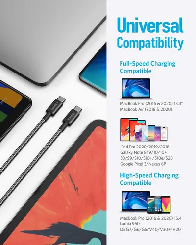 Anker PowerLine Nylon USB-C to USB-C Cable (60W, 3.3ft, 2-Pack)