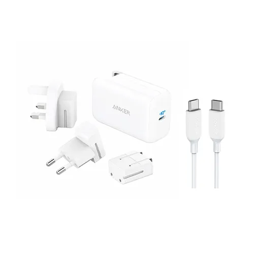 Anker PowerPort III 65W Pod USB-C Fast Charger with Worldwide Plug Set + PowerLine III 6ft 100W Cable MacBook Charging Combo