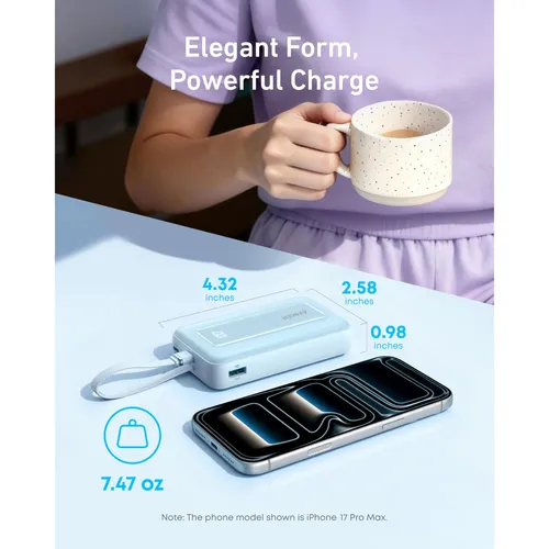 Anker Zolo Power Bank (10,000mAh, 30W) with Built-in USB-C Cable