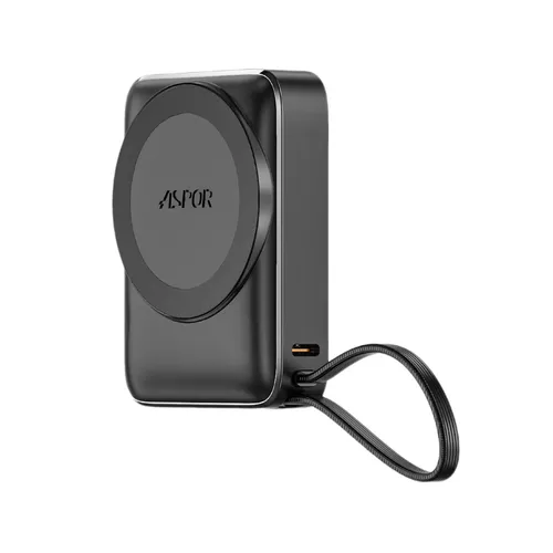 Aspor A313 22.5W 10000mAh Wireless Power Bank with Build-In USB‑C Cable