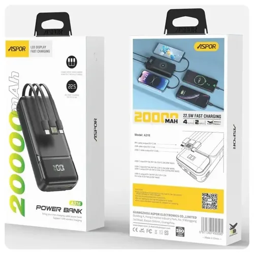 Aspor A316 22.5W 20000mAh Power Bank