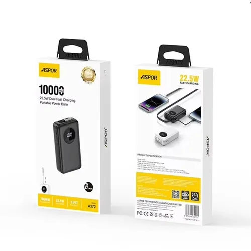 Aspor A372 10000mAh 22.5W Dual Fast Charging Power Bank