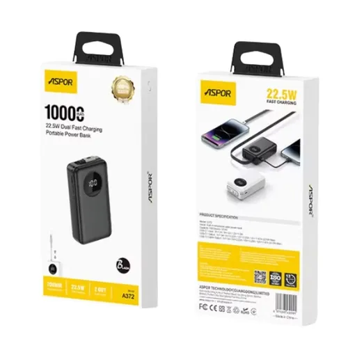 Aspor A372 10000mAh 22.5W Dual Fast Charging Power Bank