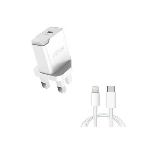 Aspor A825 20W PD Fast Charger with Type-C to Lightning Cable