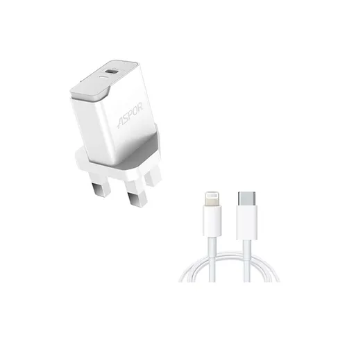 Aspor A825 20W PD Fast Charger with Type-C to Lightning Cable