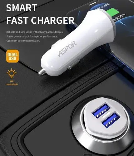 Aspor A903 Dual USB Car Charger with Lightning Cable